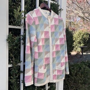 Vintage Women’s Appleseed’s Multicolored Cotton Knit Cardigan Sweater (Small)